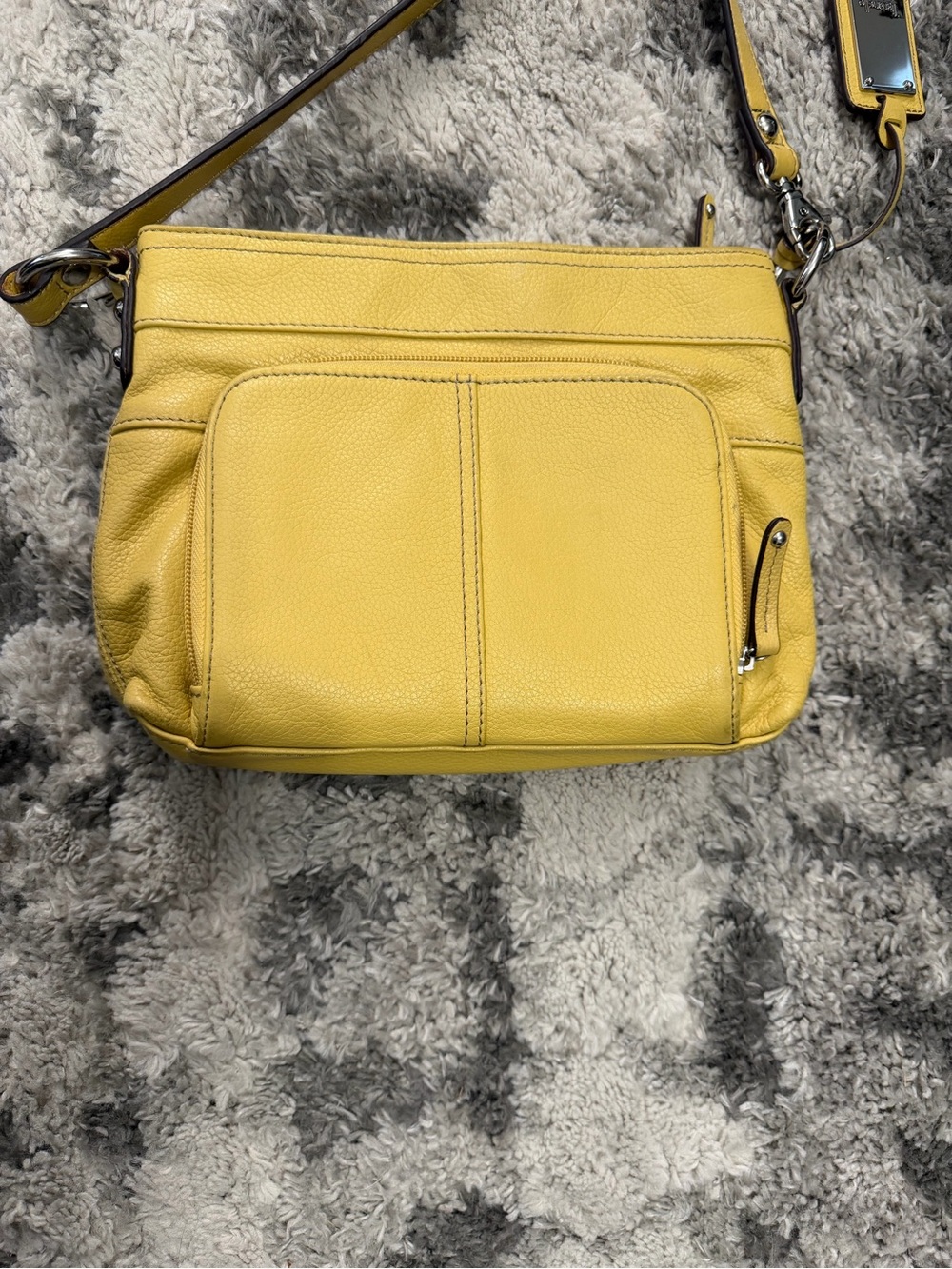Tignanello Yellow Pebbled Leather Crossbody Bag Multi Pocket Zip - Picture 5 of 13